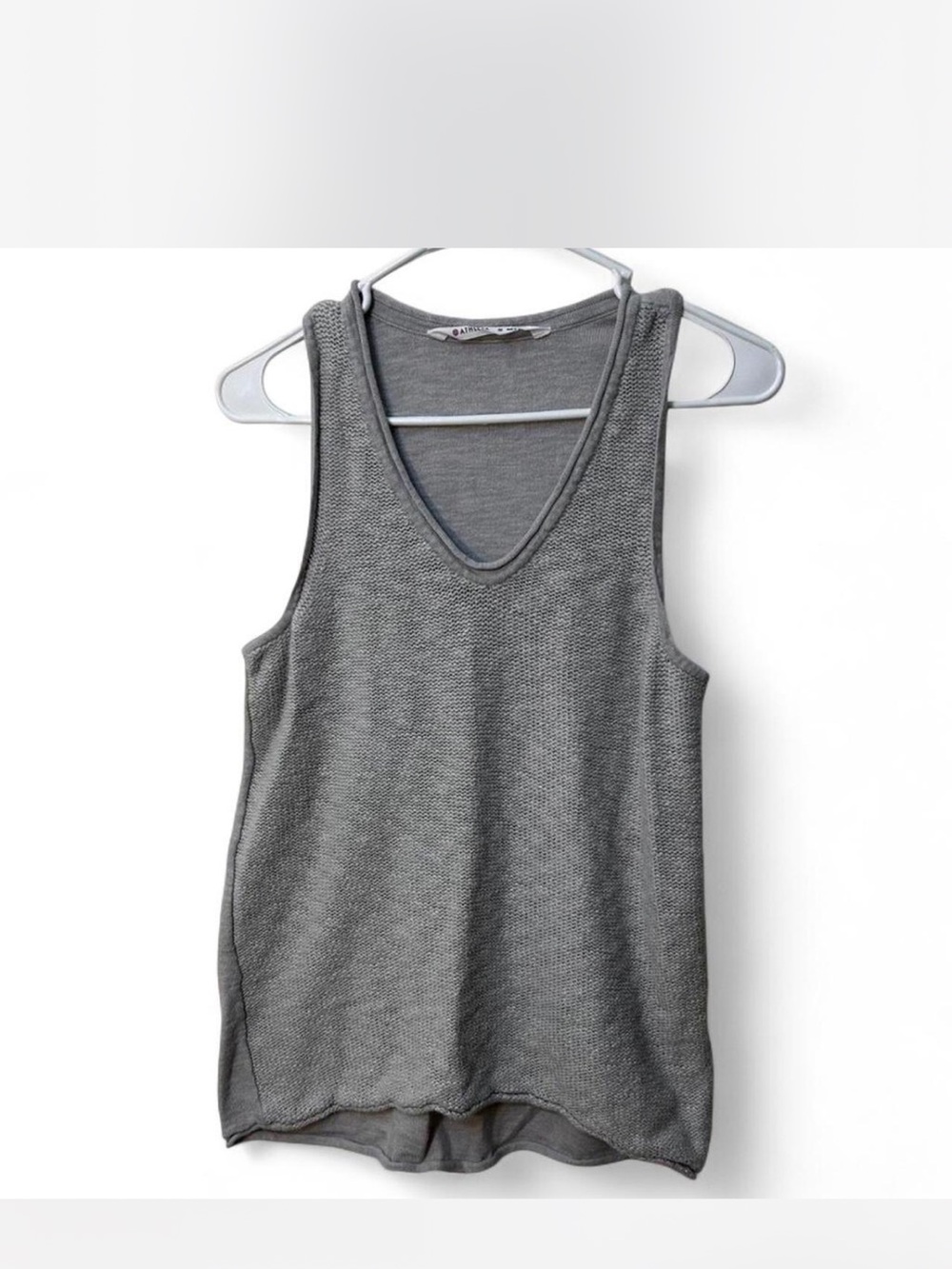 Athleta Gray V-Neck Linen Cotton Blend Knitted Tank Top Cami